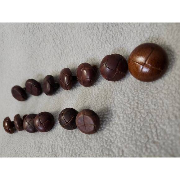 Lot 13 Vintage Leather Buttons Suede Brown - Picture 2 of 8